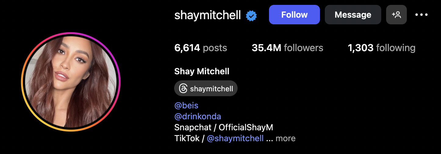 Shay Mitchell Instagram profile