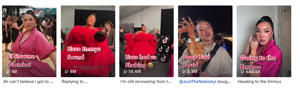 5 thumbnails from Ashyizzle's posts during the Emmy's; Including Lizzo!